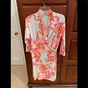 J MCLAUGHLIN FAUX WRAP DRESS IN JERSEY FABRIC SZ L